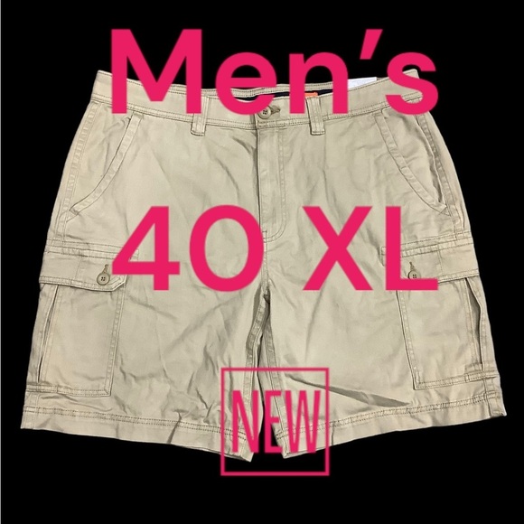 Men's St. John’s Bay 40 XL Cargo Chino Khakis Shorts Khaki Stretch Twill NWT - Picture 2 of 10